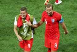 Harry Kane of England and Jamie Vardy of England at the end of the game