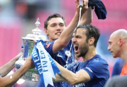Cesc Fabregas of Chelsea has champagne poured over him during the FA Cup Final match at Wembley Stadium, London. Picture date 19th May 2018. Picture credit should read: Simon Bellis/Sportimage PUBLICATIONxNOTxINxUK