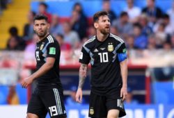 FUSSBALL WM 2018 Vorrunde Gruppe D Argentinien - Island 16.06.2018 Sergio Agueero (li) und Lionel Messi (re, beide Argentinien) *** FIFA World Cup 2018 Preliminary Group D Argentina Iceland 16 06 2018 Sergio Agueero li and Lionel Messi re both Argentina PUBLICATIONxNOTxINxAUTxSUIxITA