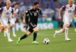 2018 FIFA World Cup group D match between Argentina and Iceland at Spartak Stadium in Moscow, Russia.

MOSCOW, RUSSIA - JUNE 16:  Lionel Messi of Argentina in action during the 2018 FIFA World Cup Russia group D match between Argentina and Iceland at Spartak Stadium on June 16, 2018 in Moscow, Russia. , FIFA FOOTBALL WORLD CUP MOSCOW 2018 - Argentinien - Island, Fussball-WM in RUSSLAND, MOSKAU am 16. Juni 2018, Honorarpflichtiges Foto, Fee liable image, Copyright © ATP Amin JAMALI