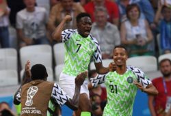 4.07625377 5550207 22.07.2018 Nigeria's Ahmed Musa, centre, celebrates his goal during the World Cup Group E soccer match between Nigeria and Iceland at the Volgograd arena, in Volgograd, Russia, June 22, 2018. Konstantin Chalabov / Sputnik 
IBL