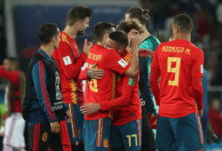 4.07630419 5558539 25.06.2018 Spain's players reacts after the World Cup Group B soccer match between Spain and Morocco at the Kaliningrad Stadium, in Kaliningrad, Russia, June 25, 2018. Elena Rusko / Sputnik 
IBL