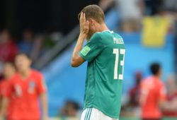 4.07632768 5562833 27.06.2018 Germany's Thomas Mueller reacts during the World Cup Group F soccer match between South Korea and Germany at the Kazan Arena, in Kazan, Russia, June 27, 2018. Maksim Bogodvid / Sputnik 
IBL