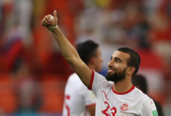 4.07634560 5566335 28.06.2018 Tunisia's Naim Sliti celebrates team's 2-1 victory at the World Cup Group G soccer match between Panama and Tunisia at the Mordovia Arena, in Saransk, Russia, June 28, 2018. Mikhail Serbin / Sputnik 
IBL