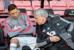 Nemanja Matic of Manchester United on the bench with Jose Mourinho manager of Manchester United