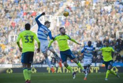 Reading v Derby County Sky Bet Championship Jon Davi Boovarsson of Reading and Richard Keogh of Derby County challenge for the ball during the Sky Bet Championship match at the Madejski Stadium, Reading PUBLICATIONxNOTxINxUK Copyright: xDanielxMurphyx FIL-11410-0014