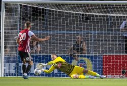 Marcus Forss of Brentford scores a penalty past Goalkeeper Ryan Allsop of Wycombe Wanderers during the 2018/19 Pre Season Friendly match between Wycombe Wanderers and Brentford at Adams Park, High Wycombe, England on 17 July 2018. PUBLICATIONxNOTxINxUK Copyright: xAndyxRowlandx PMI-2101