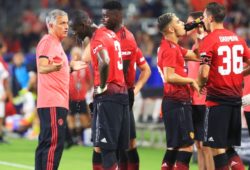(180726) -- EAST RUTHERFORD, July 26, 2018 -- Head coach of Manchester United ManU Jose Mourinho (1st L) gives instructions to players during the International Champions Cup match between AC Milan and Manchester United at MetLife Stadium in East Rutherford of New Jersey, the United States, July 25, 2018. Manchester United won 10-9 (9-8 in penalty shootout). ) (SP)U.S.-EAST RUTHERFORD-SOCCER-INTERNATIONAL CHAMPIONS CUP-AC MILAN VS MANCHESTER UNITED LixYing PUBLICATIONxNOTxINxCHN