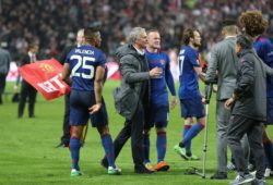 Manchester United Manager Jose Mourinho celebrates and congratulates Manchester United Forward Wayne Rooney during the Europa League Final between Ajax and Manchester United at Friends Arena, Solna, Stockholm