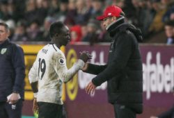 Liverpool manager Jurgen Klopp congratulate Sadio Mane  as he is substituted