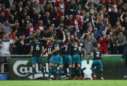 Southampton players celebrate with Manolo Gabbiadini after scoring goal