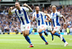 Shane Duffy of Brighton & Hove Albion celebrates scoring his sides second goal.