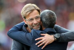 Liverpool Manager Jurgen Klopp and Brighton and Hove Albion manager Chris Hughton embrace before kick-off