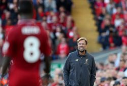 Liverpool Manager Jurgen Klopp looks towards Naby Keita