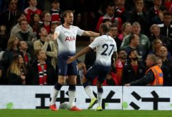 Harry Kane of Tottenham Hotspur celebrates scoring the 1st goal