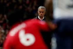 Manchester United manager Jose Mourinho watches Paul Pogba