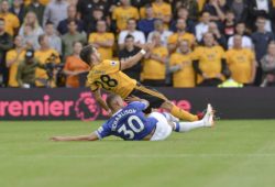 Richarlison of Everton tackles Joao Moutinho of Wolverhampton Wanderers during the Premier League match between Wolverhampton Wanderers and Everton at Molineux, Wolverhampton, England on 11 August 2018. PUBLICATIONxNOTxINxUK Copyright: xDarrenxMusgrovex 20590010