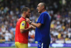 Chelsea manager Maurizio Sarri gives instructions to Eden Hazard during the Premier League match at the John Smith s Stadium, Huddersfield. Picture date 11th August 2018. Picture credit should read: Matt McNulty/Sportimage PUBLICATIONxNOTxINxUK