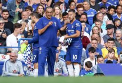 Chelsea Manager Maurizio Sarri brings Eden Hazard of Chelsea on as a substitute during the Premier League match between Chelsea and Arsenal at Stamford Bridge, London, England on 18 August 2018. PUBLICATIONxNOTxINxUK Copyright: xKenxSparksx 20710094