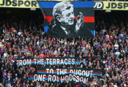 4.07587099 Banner showing support for Crystal Palace manager Roy Hodgson 
during the Premiership League match between Crystal Palace and West Bromwich Albion (WBA) at Selhurst Park, London, England on 13 May  2018. 

 (Photo by Kieran Galvin/NurPhoto/Sipa USA) 
IBL