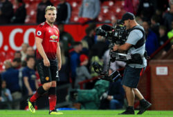 4.07680352 August 10, 2018 - Manchester, United Kingdom - The Sky Sports camera focuses on Manchester United''s Luke Shaw at full time during the Premier League match at Old Trafford Stadium, Manchester. Picture date 10th August 2018. Picture credit should read: Matt McNulty/Sportimage/Cal Sport Media/Sipa USA(Credit Image: © Matt Mcnulty/CSM/Sipa USA) 
IBL