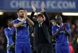 At full-time, N?Golo Kante, Diego Costa and Chelsea Manager Antonio Conte applaud the crowd after winning 1-0 during the Emirates FA Cup quarter final match between Chelsea and Manchester United played at Stamford Bridge, London, on 13th March 2017