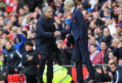 Manchester United manager Jose Mourinho with counterpart Arsene Wenger of Arsenal at the end of the game