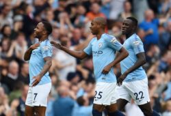 Raheem Sterling of Manchester City celebrates his goal.