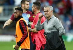 Manchester United manager Jose Mourinho celebrates at the end of the game