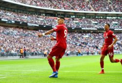 Roberto Firmino of Liverpool celebrates scoring a goal to make the score 0-2