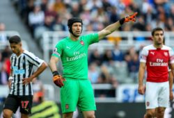 Petr Cech (#1) of Arsenal issues instructions at a corner during the Premier League match between Newcastle United and Arsenal at St. James's Park, Newcastle