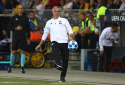 Manchester United manager Jose Mourinho kicks the match ball