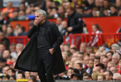 Jose Mourinho manager of Manchester united reacts during the game.