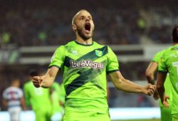 Teemu Pukki of Norwich City celebrates after he scores the opening gosal to put Norwich 1-0 up