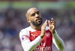 Alexandre Lacazette of Arsenal claps the fans at full time of the Premier League match between Cardiff City and Arsenal at the Cardiff City Stadium, Cardiff, Wales on September 2nd 2018. PUBLICATIONxNOTxINxUK Copyright: xMarkxxHawkinsx PMI-2199-0046