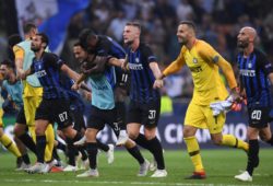 (180919) -- MILAN, Sept. 19, 2018 -- Inter Milan s players celebrate after a UEFA Champions League group B match between FC Inter and Tottenham Hotspur, in Milan, Italy, Sept. 18, 2018. FC Inter won 2-1.) (SP)ITALY-MILAN-UEFA CHAMPIONS LEAGUE-INTER-HOTSPUR AlbertoxLingria PUBLICATIONxNOTxINxCHN