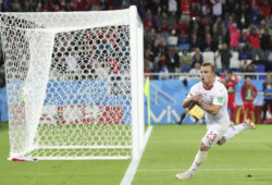 19.06245090 June 22, 2018 - Kaliningrad, Russia: Xherdan Shaqiri?s goal celebration, which evoked the Albanian flag and some ugly geopolitical history, rankled Serbia at the 2018 World Cup. On June 25, FIFA ruled that Switzerland stars Granit Xhaka and Xherdan Shaqiri will not be suspended for World Cup games for their provocative ?Albanian eagle? celebrations in their team?s 2-1 win over Serbia. (Mikhail Shapaev/RFS/ Kommersant/Polaris) /// 

FIFA World Cup 2018 Russia. Group E. Serbia v Switzerland at "Kaliningrad" stadium.
