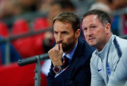 England Manager Gareth Southgate talks to Assistant Manager Steve Holland