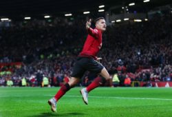 Alexis Sanchez of Manchester United celebrates scoring a goal to make it 3-2