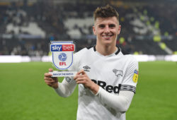 Mason Mount of Derby County with his sky bet man of the match award.