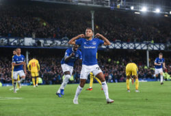 Dominic Calvert-Lewin celebrates after scoring Evertons first goal.