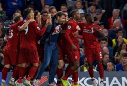 (180930) -- LIVERPOOL, Sept. 30, 2018 (Xinhua) -- Liverpool s players celebrate after scoring with a supporter during the English Premier League match between Chelsea and Liverpool at Stamford Bridge in London, Britain on Sept. 29, 2018. The game ended 1-1. (Xinhua) FOR EDITORIAL USE ONLY. NOT FOR SALE FOR MARKETING OR ADVERTISING CAMPAIGNS. NO USE WITH UNAUTHORIZED AUDIO, VIDEO, DATA, FIXTURE LISTS, CLUB/LEAGUE LOGOS OR LIVE SERVICES. ONLINE IN-MATCH USE LIMITED TO 45 IMAGES, NO VIDEO EMULATION. NO USE IN BETTING, GAMES OR SINGLE CLUB/LEAGUE/PLAYER PUBLICATIONS. (SP)BRITAIN-LIVERPOOL-FOOTBALL-ENGLISH PREMIER LEAGUE-CHELSEA VS LIVERPOOL PUBLICATIONxNOTxINxCHN