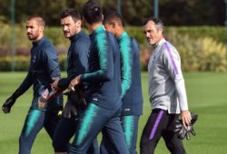 Hugo Lloris of Tottenham Hotspur (C) during the Tottenham Hotspur part open training session ahead of the Champions League fixtures between Spurs & Barcelona. Training takes place at Tottenham Hotspur Training Ground, Hotspur Way, England on 2 October 2018. PUBLICATIONxNOTxINxUK Copyright: xVincexxMignottx PMI-2287-0001