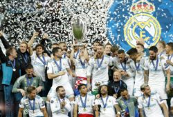 4.07613140 (L-R) Jesus Vallejo of Real Madrid, goalkeeper Kiko Casilla of Real Madrid, Marcos Llorente of Real Madrid, Karim Benzema of Real Madrid, Nacho of Real Madrid, Daniel Carvajal of Real Madrid, Raphael Varane of Real Madrid, Gareth Bale of Real Madrid, Luka Modric of Real Madrid, Achraf Hakimi of Real Madrid, Sergio Ramos of Real Madrid with UEFA Champions League trophy, Coupe des clubs Champions Europeens, Marcelo of Real Madrid, goalkeeper Luca Zidane of Real Madrid, Lucas Vazquez of Real Madrid, goalkeeper Keylor Navas of Real Madrid, Mateo Kovacic of Real Madrid, Marco Asensio of Real Madrid, Theo Hernandez of Real Madrid, Toni Kroos of Real Madrid, Isco of Real Madrid, Casemiro of Real Madrid, Dani Ceballos of Real Madrid during the UEFA Champions League final between Real Madrid and Liverpool on May 26, 2018 at NSC Olimpiyskiy Stadium in Kyiv, Ukraine 
IBL