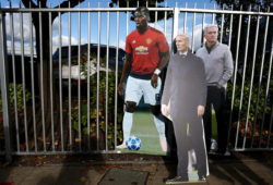 Cardboard cut outs of Manchester United manager Jose Mourinho, Paul Pogba and Zinedine Zidane outside Old Trafford ahead of the game