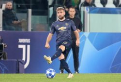 Manchester United Defender Luke Shaw during the Champions League Group H match between Juventus FC and Manchester United at the Allianz Stadium, Turin