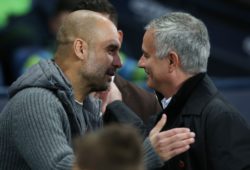 Manchester City manager Pep Guardiola with counterpart Jose Mourinho of Manchester United ahead of the game