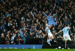 Sergio Aguero of Manchester City celebrates scoring a goal to make it 2-0