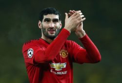 Marouane Fellaini of Manchester United thanks the fans at the end of the game