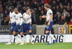 Tottenham players congratulate Harry Kane after he scored during the Premier League match at Molineux Stadium, Wolverhampton. Picture date 5th November 2018. Picture credit should read: Harry Marshall/Sportimage PUBLICATIONxNOTxINxUK